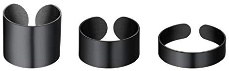 Anelli da uomo 3 pezzi Set 5MM/10MM/17MM Ampio anello a fascia aperto regolabile per taglia US 6-12 (taglia EU L1/2-Y) Regalo per marito Gioielli placcati neri per ragazzi Polsino Anelli per dita