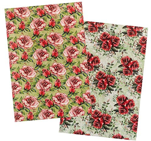Ideen mit Herz 2 ark rispapper | Ädelt decoupage-papper | DIN A4 | 2 olika mönster | vintage, jul och mycket mer (blommor 25)