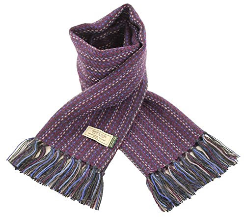 Mucros Weavers Herren Wollschal, handgewebt in Irland, traditioneller Fischerschal, Lila mit Gelb Grün Hellblau, 63” x 12” + 4” fringes