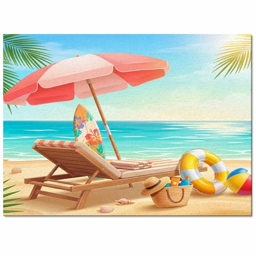 Area Rug Non Slip Rug Pad Floor Mat 60 x 96 Inch Summer Sandbeach Umbrella Deckchairs Ocean Palm Pattern Bedside Rug Decorative Carpet for High Traffic Areas Dining Room Office