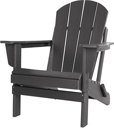 Original Adirondack Muskoka Stuhl - Klappbarer Gartenstuhl in Holzoptik - Gemütlicher Gartensessel aus stabilem, recyceltem und langlebigem HDPE - 150 Kg Traglast Anthrazit 91 cm x 75 cm x 83 cm