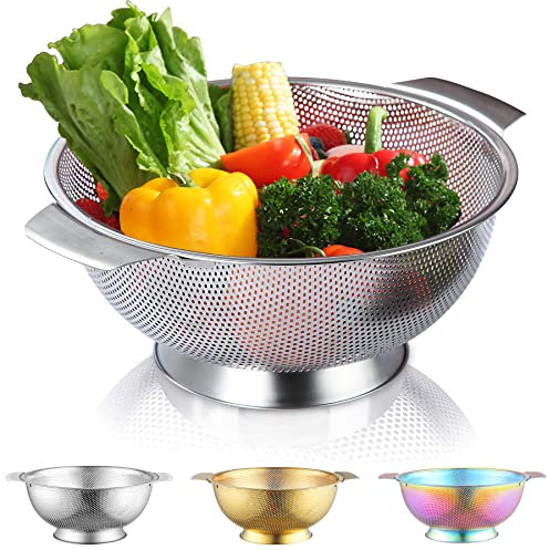 Kyraton Colador de Cocina, filtro profesional, con mango pesado y base de anillo sólido de drenaje automático, adecuado para pasta, pasta, bayas, verduras, frutas, fideos