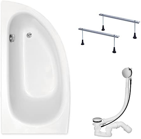 KOLMAN Badewanne MILENA Eckbadewanne 150x70 Links ohne Verkleidung, Ablaufgarnitur und Füßen Komplettset 3in1 Premium Original Acryl Wanne Siphon