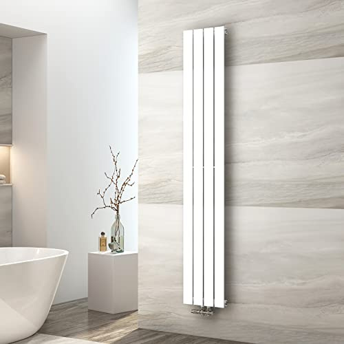 EMKE Design Heizkörper Schmal Hoch, 1800x304 mm Vertikal Flachheizkörper mit Mittelanschluss, Einlagig Weiß Paneelheizkörper Wandheizkörper für Bad, Schlafzimmer & Wohnzimmer, 559W