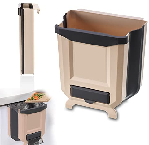Pattumiera Pieghevole, Cestino Appeso da 8L, Rifiuti da Cucina, per Cucina, Bagno, Ufficio, Soggiorno, Auto ( Caffè )