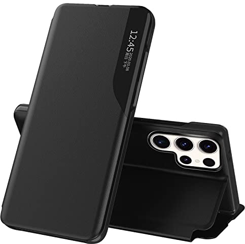 Handyhülle für Samsung Galaxy S23 Ultra Hülle Clear View Klappbar Leder Schutzhülle Galaxy S23 Ultra Hülle mit Ständer 360 ​​​​Stoßfest Und Kratzfest Klapphülle für Samsung S23 Ultra Case (Schwarz)