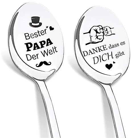 DIKARYA Geschenke für Papa Geburtstag, 2er Kaffeelöffel mit Gravur, Bester Papa der Welt, Papa Löffel mit Gravur, Teelöffel Geburtstagsgeschenk für Vater, Ostergeschenke Vatertagsgeschenk für Papa