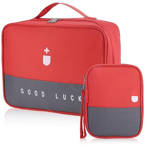 Trousse de Secours Vide, Trousse de Secours Complete, Trousse Premier Secours, 1 Grand Trousse Pharmacie Voyage avec 1 Mini Sac à Médicament, Trousse Secours d'Urgence pour Voyage, Camping (Rouge)