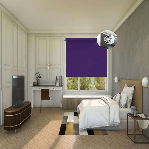Thermorollo Ohne Bohren 80 x 120 cm Hitzeschutz und Sichtschutz, Fensterrollo Rollo Flexibler Seitenzug Easyfix für Türen und Fenster, Lila