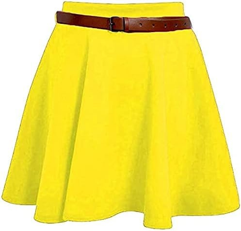 Tease Dam enkel bältad kjol elastisk midja kjolar damer stretch flippy kort utsvängd mini skater storlek UK 8-26, gUL, 34 SE
