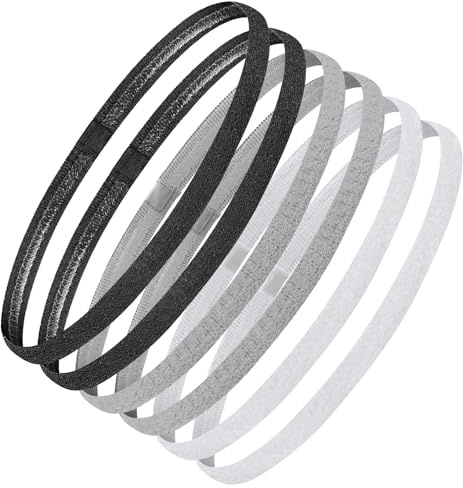 Elastiska Pannband för Sport, 6 Pack, Halkfria Tunna Hårband för Män, Kvinnor, Pojkar och Barn, Fotboll, Yoga (Vit)