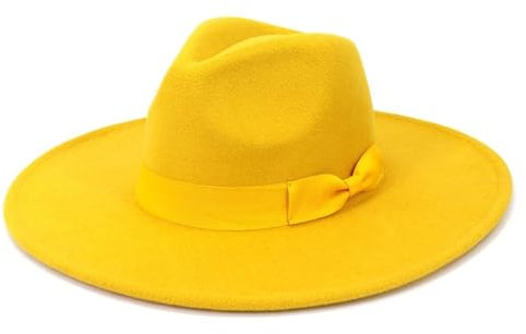 NOAMED Fengyan Hüte 2021 Winter Herbst Damen Elegant Retro Filz Fedora Hut Große breite Krempe Damenhüte Hochzeit Kirche Kleid Formeller Hut (Farbe: Gelb, Größe: 56-58 cm)