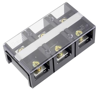 Rebower Bloques de Terminales de Tira de Bornes de Doble Hila de 3 Posiciones 600V 100A Tornillos de Barrera (Con Cubierta) para Circuitos Cables Conexión - 1 Pieza/Negro