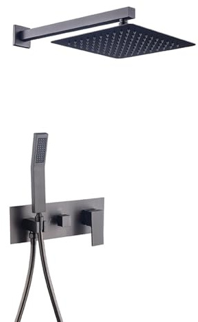 Duscharmatur Unterputz Set 10 in Quadrat Armatur Dusche Set Einhebelmischer Dusche Duschkopf mit Schlauch Regendusche Bifunktional,Pistolengrau