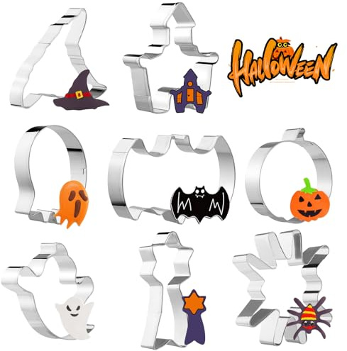 Simpeak 8 Piezas Formine per Biscotti Halloween Set, Formine per Biscotti di a Forma di Zucca Fantasma e Pipistrello, Acciaio Inox per Le Tagliabiscotti per DIY Halloween Decorazioni Dolci Biscotti