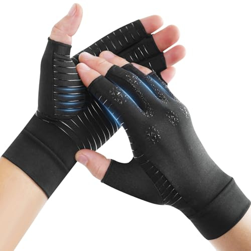 Donfri Guantes de compresión de cobre para mujeres y hombres, guantes sin dedos para aliviar el dolor del túnel carpiano, soporte para la mano, férula para la muñeca (S)