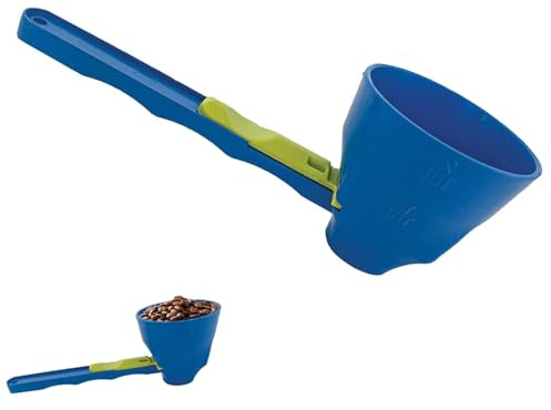 Mess Free Measuring Funnel, 2 in 1 Sliding Scoop Funnel Kitchen Tools for Protein Powder, Spill-Proof Measuring Scoop Converts to Funnel with Sliding Base, Funnel Scoop Gym (Blue)
