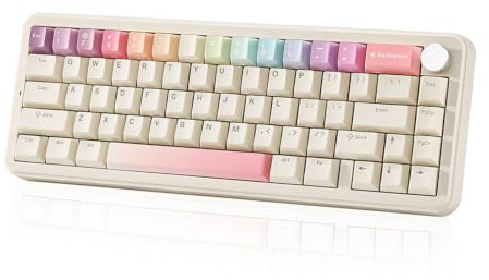 YUNZII B68 Wireless Mechanische Tastatur, Tri-Mode BT5.0/2.4GHz/USB-C Hot Swappable Gasket Cremige Tastatur, RGB Backlit NKRO, Nette Keyboard für Win/Mac (beige, Cocoa Cream v2 Switch)