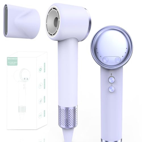 Hair Dryer, Professional Ionic Hair dryer with 3 Speed 4 Heat Setting, Brushless Motor 110000 RPM Low Noise Thermo-Control Travel Hairdryers with Magnetic Nozzle 1600W Portable for Home Travel(Purple)