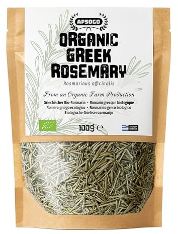 Apsogo Romero – Romero orgánico seco producido en Grecia – Sabor aromático, excelente sabor (100 g)