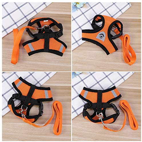 POPETPOP Hundeweste Leine Netzweste Atmungsaktiv und Verstellbar für Welpen und Katzen Orange Größe S