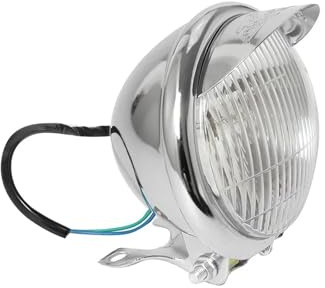Moto Phare Projecteur Moto Phare De Moto Universel Rétro en Métal Rond avec Support Galvanoplastie(Chrome)