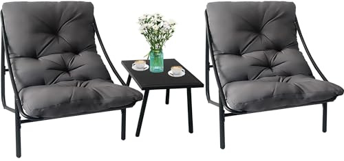 Muebles de balcón pequeño para exteriores, juego de muebles de jardín, juego de muebles de balcón, juego de 3 piezas, mesa y sillas con cojín y mesa de café para terraza, balcón, jardín