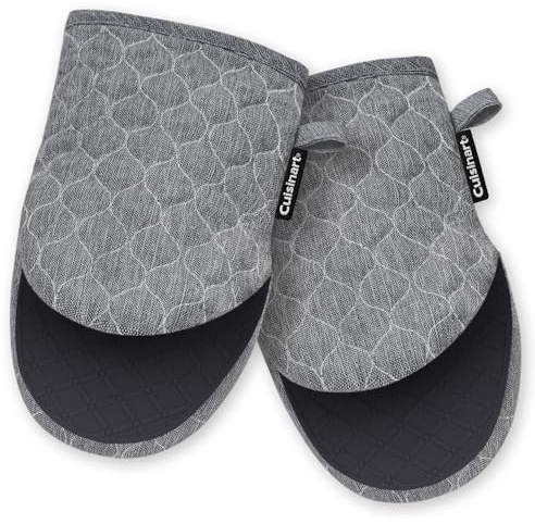 Cuisinart ShieldPro Silicone Oven Mitts – 5” x 8.5” Heat-Resistant Mini Kitchen Mitts for Oven with Non-Slip 100% Silicone Palm, Cotton Filling, and Hanging Loop (Black)