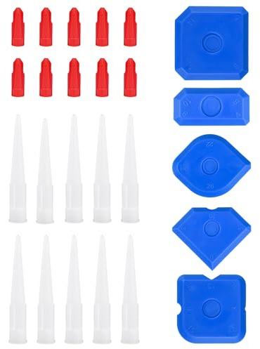 10 embouts de cartouche avec bouchons, buses de scellement de rechange - Outil de calfeutrage pour cuisine, salle de bain & maison (inclut 5 lisseurs à joint en silicone)