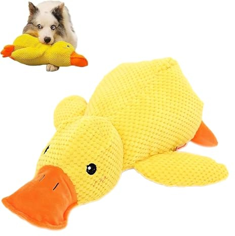 GEXINKEJI Anti-stress anka hund pipande leksak hund gosedjur hundleksak anka säker och mjuk att minska stress hundleksak oförstörbar för små hundar och valpar 22 x 25 cm gul
