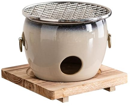 fikujap La Stufa a Carbone di Argilla, la Stufa in Ceramica, la griglia Hibachi, Il Riscaldamento Domestico, con Vassoio di Metallo e Tappetino in Legno, utensile da Barbecue