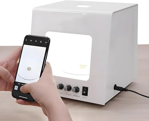 Light Box per Studio Fotografico, Softbox Tenda Dimmerabile per Riprese Di Gioielli, Kit Light Box per Foto Di Gioielli in Oro E Argento Con Piattaforma Girevole a 360°, Luminosità Regolabile,30cm