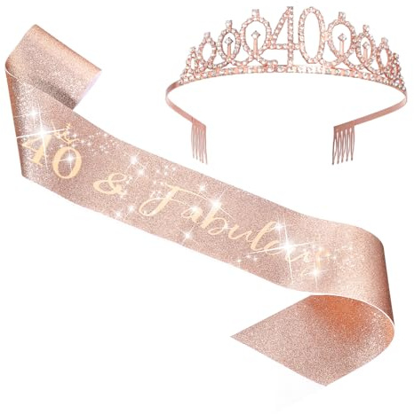 DOPENSPI 40. Geburtstag Frauen Deko Schärpe und Tiara, 40. Geburtstag Mädchen Rose Gold Geburtstagsgürtel Krone Geschenke für Frauen Birthday Party Dekorationen