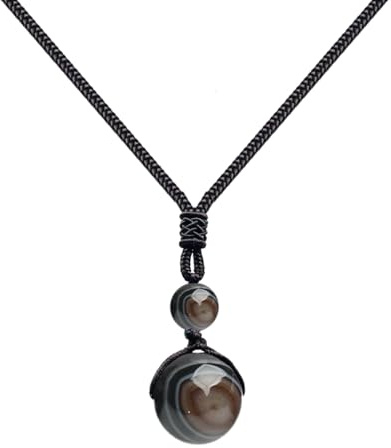 cotigo - colgante de piedra natural 14mm, collar con hilo encerado + regalo pulsera de nudos gratis. Amuleto de suerte y proteccion, contra mal de ojo, collar para mujer y hombre. (AGATA NEGRA)