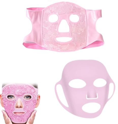 KEWUF 2 Pcs Máscara facial de silicona y máscara de envoltura facial de hielo, compresas faciales de ojos calientes refrescantes, reutilizables, kit de cuidado de la piel para mujeres, inflamación