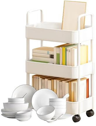 Rolling Cart - 3 -Tier -Dienstprogrammspeicher -Trolley Mit Griffen, Mobiler Regalorganisator Auf n | Multi -Level -Aufbewahrungswagen Für Küchenbad Wohnzimmer Office Eckbedarf Reini