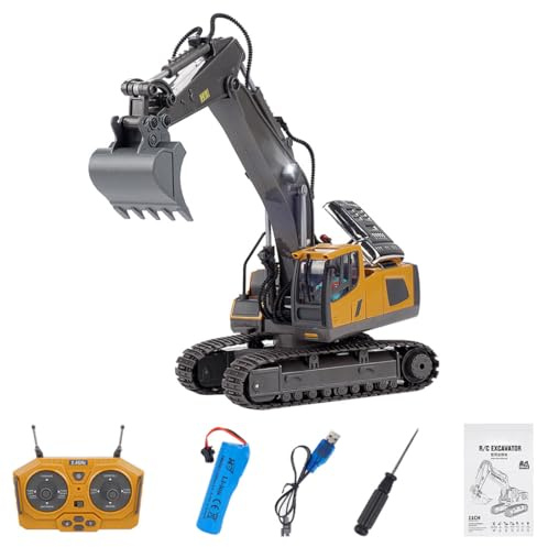 Funwetrike Escavatore telecomandato, scala 1/20, 11 canali, veicoli da costruzione con luci ed effetti sonori, oltre 40 minuti, regalo per ragazzi (escavatore)