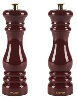 Salter Chester Salt & Pepper Mill Set - 2-Pc, Universal Ceramic Grind, Adjustable from Fine to Coarse, Refillable, Single Manual Twist Grinder for Cooking, Extra Cap Included, High Gloss Acrylic, Red | Adjustable grind fine to coarse, ceramic grinding , refillable design, extra end cap included, red high gloss acrylic