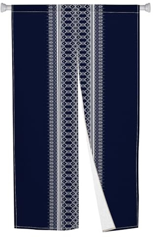 Leowefowa Japanese Noren Doorway Curtain Japanese Window Treatment Long Style Curtain for Doorway Navy Blue Strips Printed Door Tapestry Panel for Room Bistro Kitchen Hoom Decoration, 33.5x 70.9