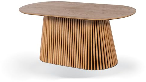 KHG Esstisch Oval 180x90 cm Durchmesser, Tischsockel mit Lamellen aus Massivholz Eiche - furnierte Tischplatte mit abgerundeter Schweizer Kante, stabil bis 100 kg, moderner Esszimmer Tisch