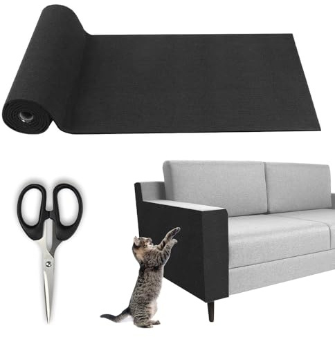 Cat Scratching Mat 30 x 100cm, Self-Adhesive Furniture Protectors from Cats Scratch, Anti Scratch Protector, Trimmable Protector for Cats Scratch with 1Pcs Scissor for Sofa Wall(Black)