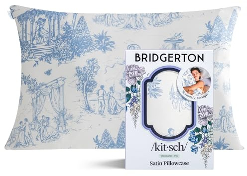 Bridgerton x Kitsch Satin Pillowcase with Zipper for Hair & Skin - Softer Than Silk Pillow Cases, Smooth Cooling Pillow Cover, Wrinkle-Free, Machine Washable, Standard Size (19x26) - Garden Toile