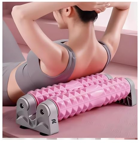 Faszienrolle 53cm mit 3D-Textur und Ständer – Massagerolle für Rücken und Beine, mittlere Härte, perfekt für Faszientraining, Verspannungen lösen, Rosa