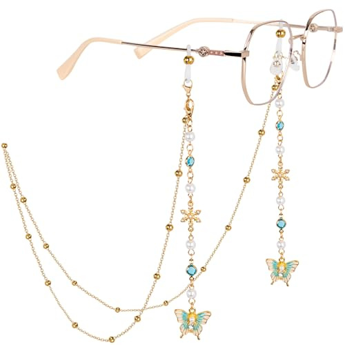 HONZUEN Chaine Lunettes Femme Inox Légère 2-en-1 Pendentif Amovible | Acier inoxydable résistant | Léger 12,8g, 70cm| Chaîne ornée de cristaux | Anti‑perte | Pour lunettes de vue & soleil