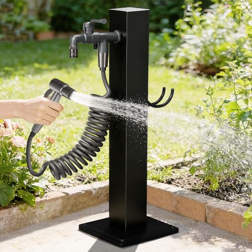 Columna de Agua para Jardín, Vertical Independiente Grifo de Agua de Acero Inoxidable para Exteriores, Columna Dispensadora de Agua, Poste para Fuente de Agua con Pistola Pulverizadora, H:60CM