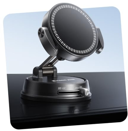 MAGIC JOHN Vacuum Magnetic Phone Holder for Car, [Strong Suction+22xN55] Car Mount, Car Phone Holder Magnetic on Mirror, Smooth Surface, Windscreens, for Car/Office/Kitchen, Black