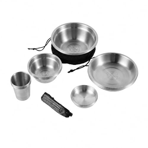 SiaBiced Set Stoviglie Campeggio 4/5 Persone Acciaio Inox, Gavetta Portatile con Posate e Accessori per Cucina da Campeggio, Set da 5 persone