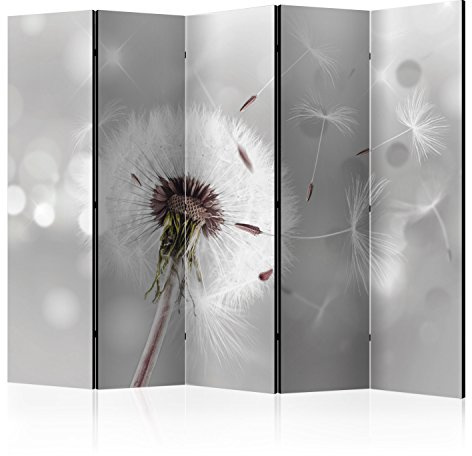 RAUMTEILER/PARAVENT B&D XXL - Paravent Raumteiler Innen Pusteblume 225x172 cm 5-teilig Einseitig Raumtrenner Trennwand Holz Room Divider Spanische Wand Raum Abtrennung grau b-C-0072-z-c