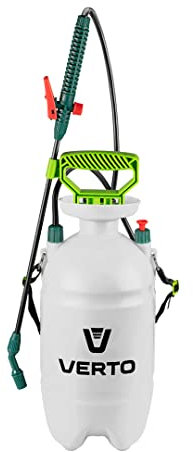 VERTO 5 Liter Handdrucksprüher, Druck von 2,5 bis 3 bar, ergonomischer Griff, Feststellknopf, Düsenverstellung, Skala zum Abmessen der Flüssigkeit, leicht zu reinigen, temperaturbeständig 0°-45°C