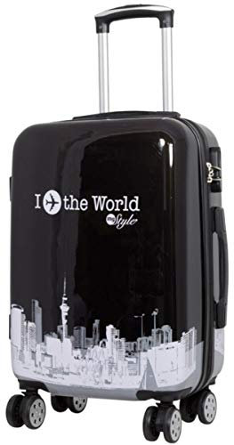 Warenhandel König Polycarbonat Hartschalen Koffer Trolley Reisekoffer Reisetrolley Handgepäck Boardcase Motiv PM (Fly The World Black, Größe M)